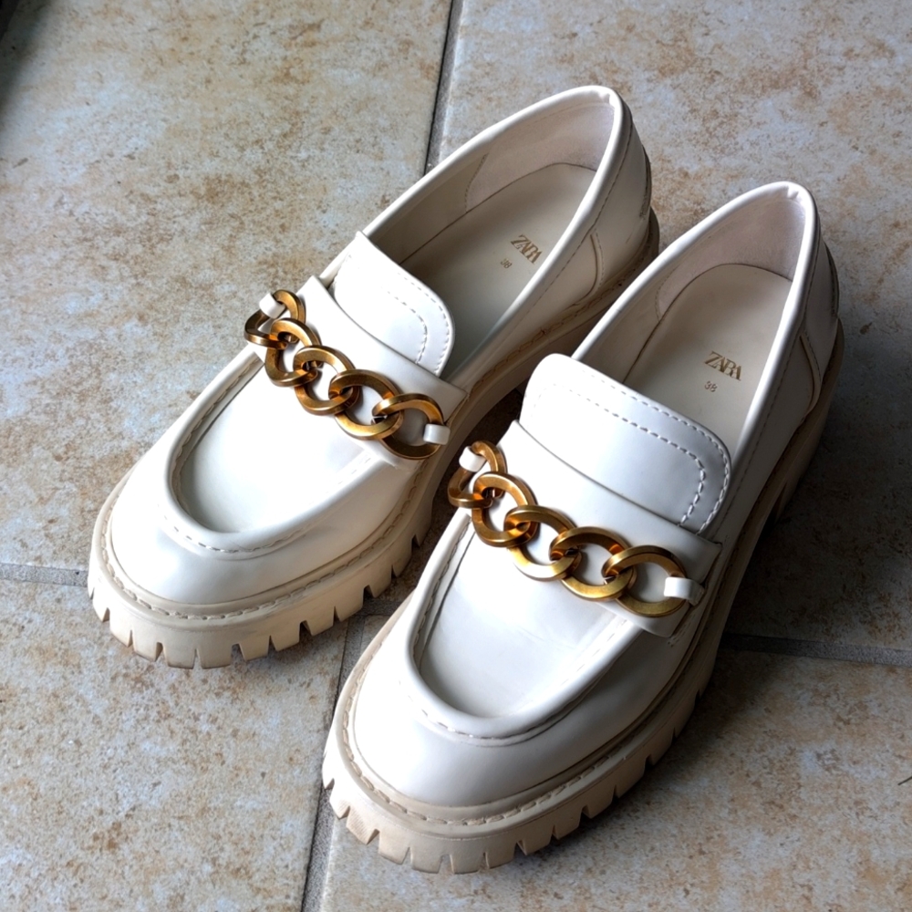 Zara lug soled platform loafers cream sz 38